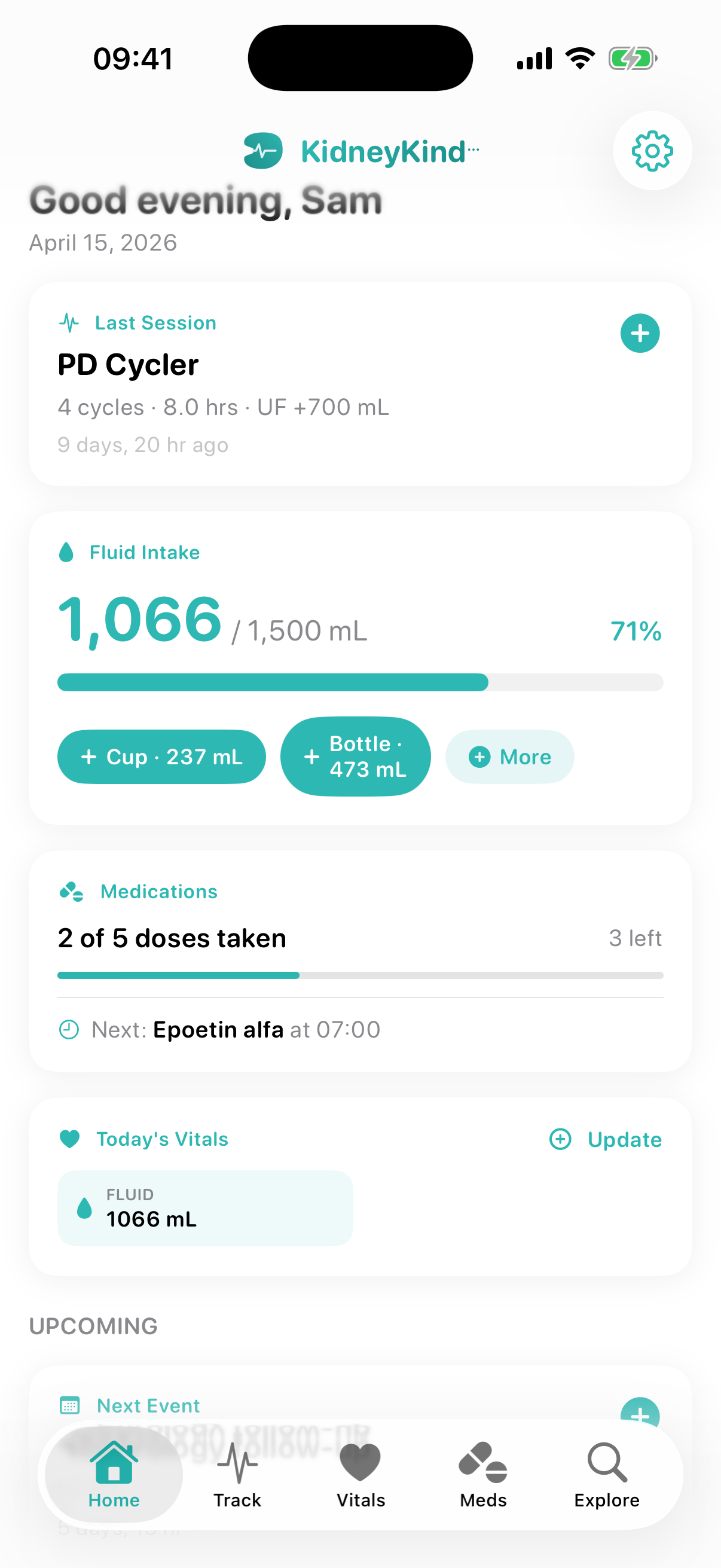 KidneyKind app home screen